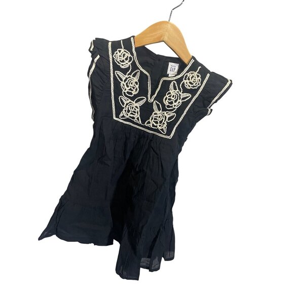 Baby Gap 4T Black Embroidered Sleeveless Dress Lightweight Cotton Blend - Picture 2 of 5